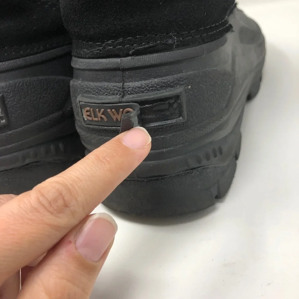 Elk Woods Slushy Snow Boots Mens 9‎ Black Suede Zip Outdoor Waterproof Hiking